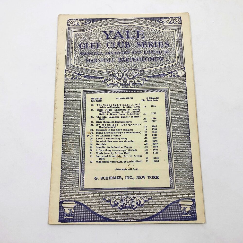 Vintage 1936 Yale Glee Club Series De Animals a-Comin' Music Booklet 11 pages